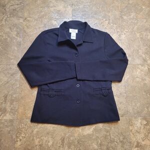 Talbots Blazer Jacket Womens Petite Small S Black Button Front Nylon Stretch